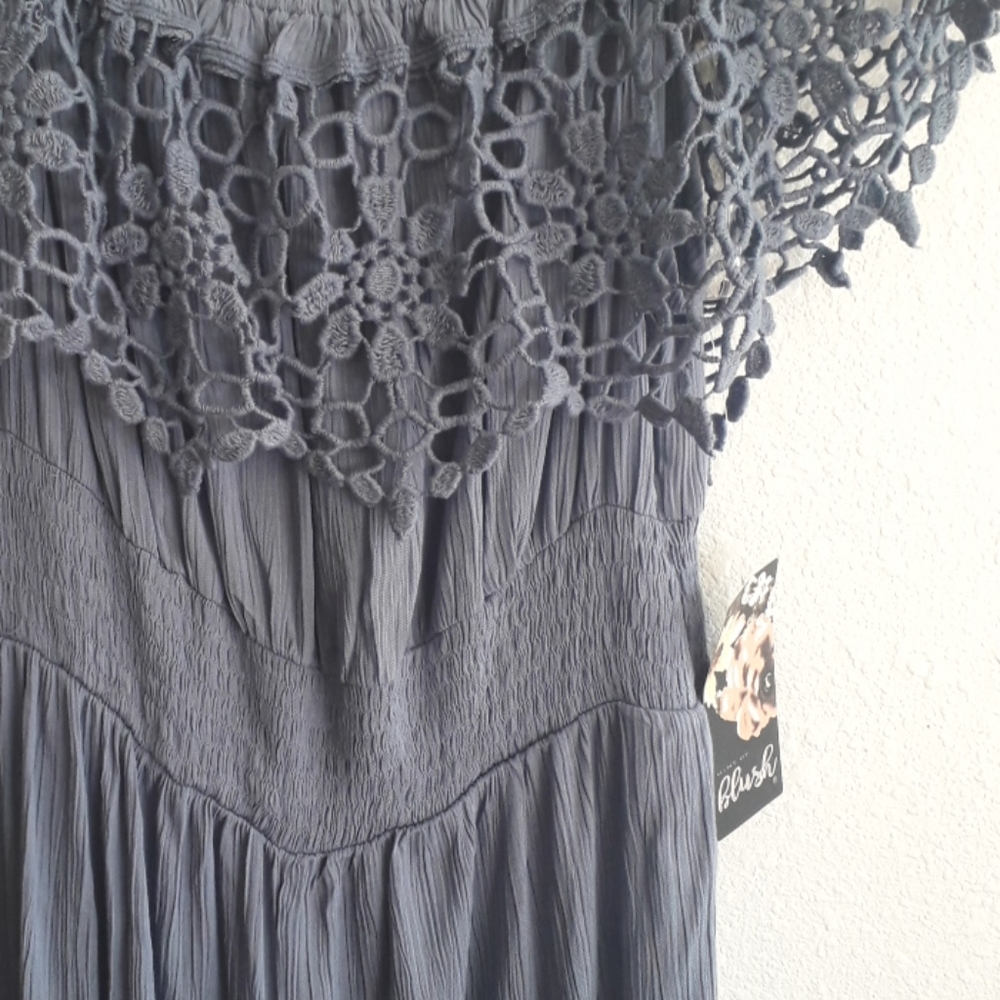 Blush Brand Boho Blue Lace Collar Gauze Pantsuit - Picture 4 of 9